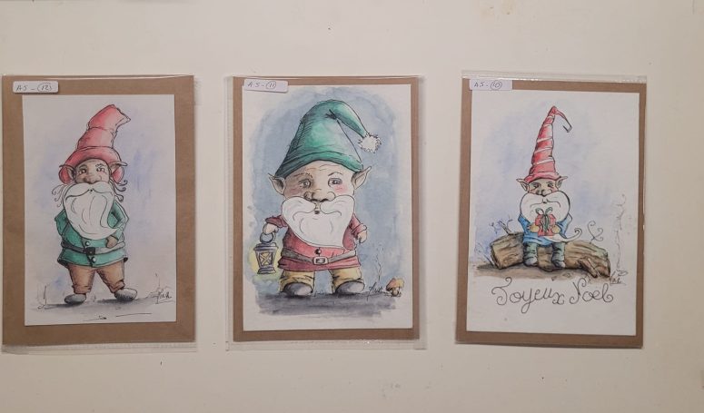 Carte de Noël 2024 aquarelle par l'artiste peintre de la Drôme MINA